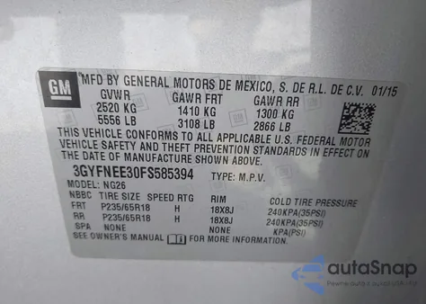 2015 Cadillac Srx Luxury Collection from USA, damaged, VIN 3GYFNEE30FS585394